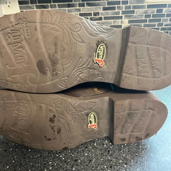 Justin Cowboy Cowgirl  Boots Women Girls Size 9, Brown leather - Picture 4 of 14